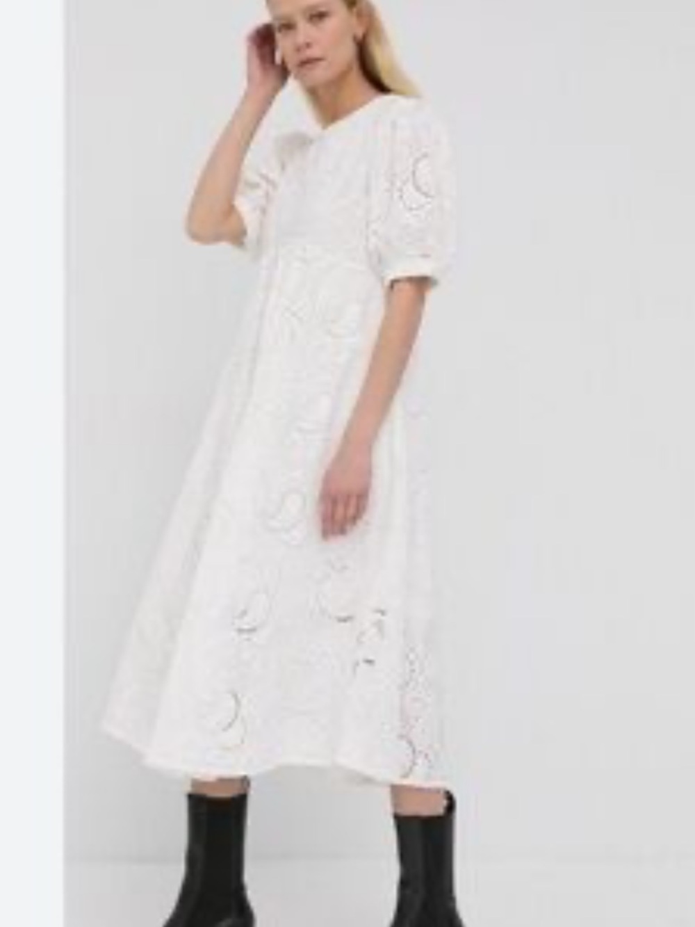NWT Birgitte Herskind White Eyelet Lace Maxi Dress with Puff Elbow Sleeves
